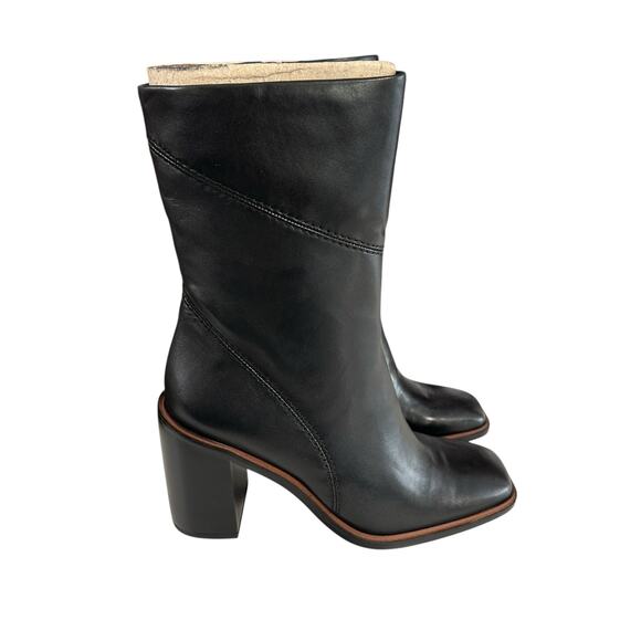 Franco Sarto Black L-Stevie Square Toe Mid Calf Leather Boots 6.5 M Heel NEW - Picture 1 of 8